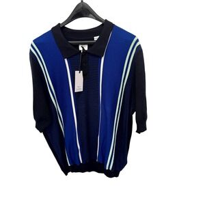 Max n Chester Polo Racing Knit Shirt Men's XXL Navy Teal Striped New $228